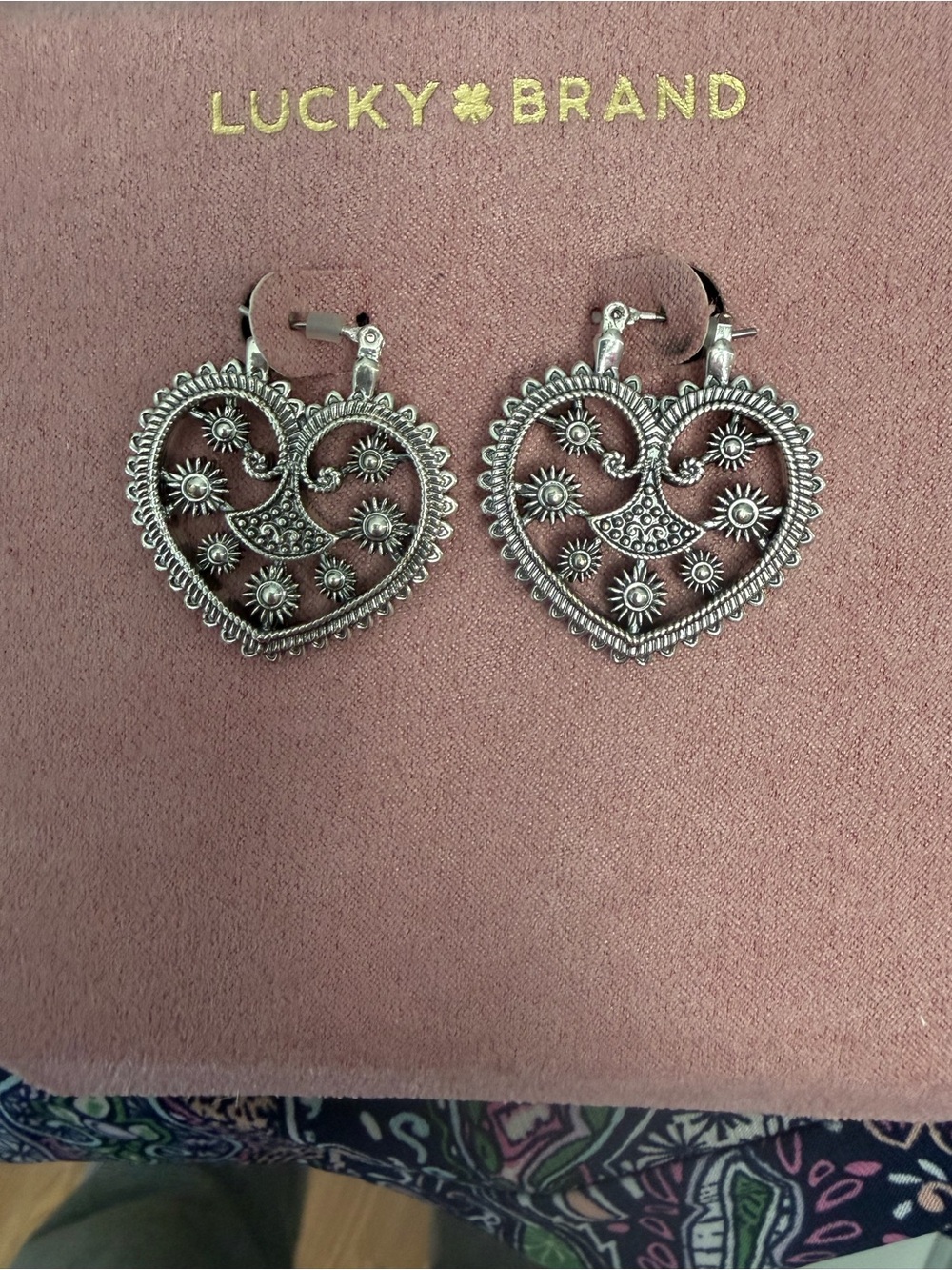 Lucky Brand Silver-Tone Filigree Heart Drop Earrings